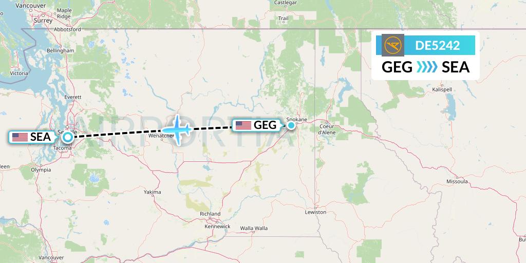 DE5242 Condor Flight Map: Spokane to Seattle