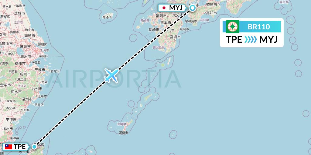 BR110 EVA Air Flight Map: Taipei to Matsuyama