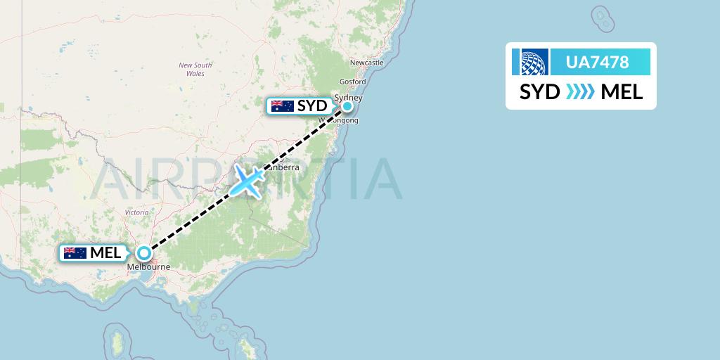 UA7478 United Airlines Flight Map: Sydney to Melbourne