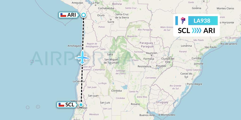 LA938 LAN Airlines Flight Map: Santiago to Arica