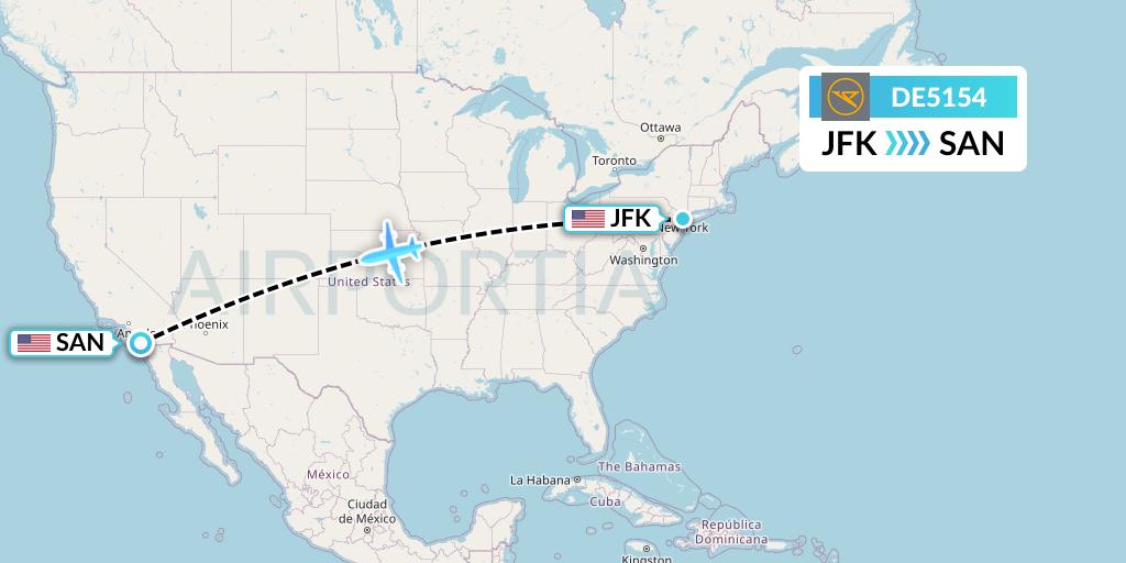 DE5154 Condor Flight Map: New York to San Diego