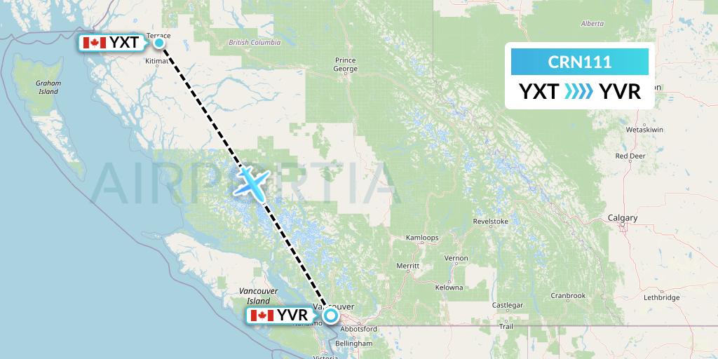 CRN111 Aerocaribbean Flight Map: Terrace to Vancouver