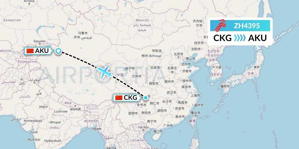 ZH4395 Shenzhen Airlines Flight Map: Chongqing to Aksu