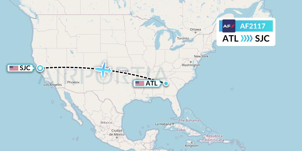 AF2117 Air France Flight Map: Atlanta to San Jose