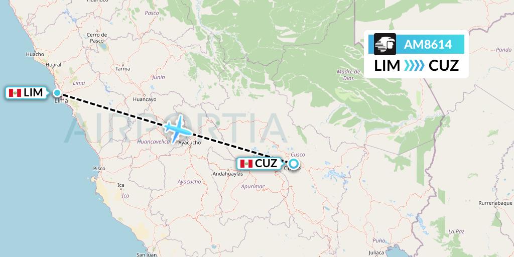 AM8614 Aeromexico Flight Map: Lima to Cusco