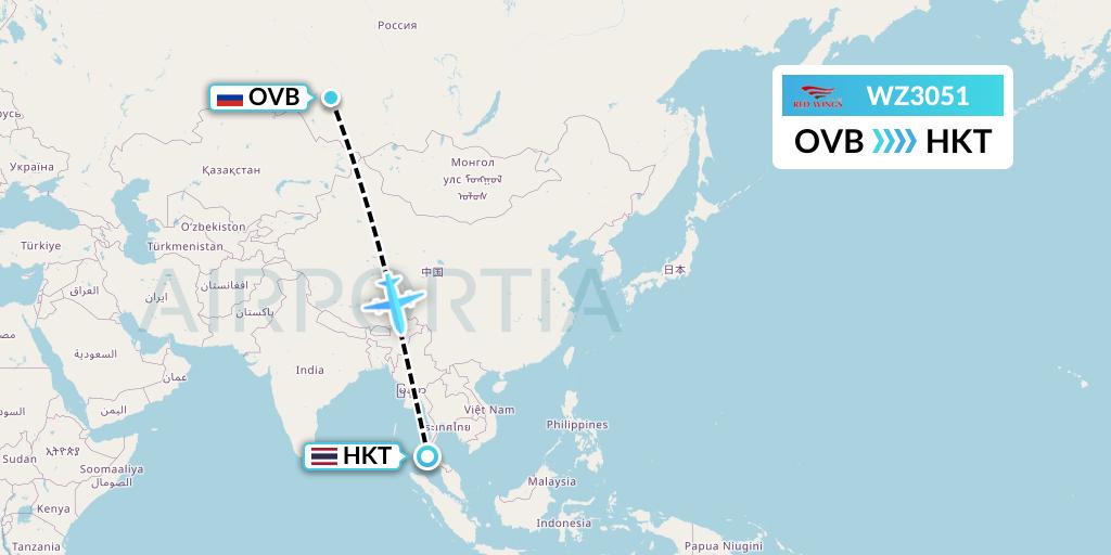 WZ3051 Red Wings Flight Map: Novosibirsk to Phuket