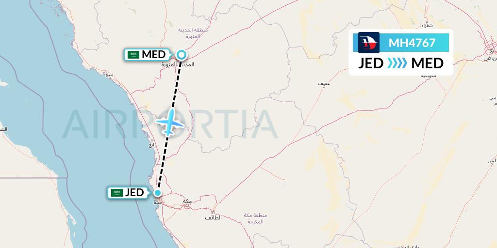 MH4767 Malaysia Airlines Flight Map: Jeddah to Medina