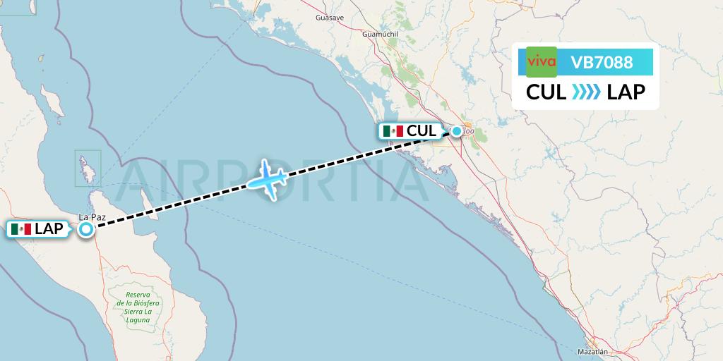 VB7088 VivaAerobus Flight Map: Culiacan to La Paz