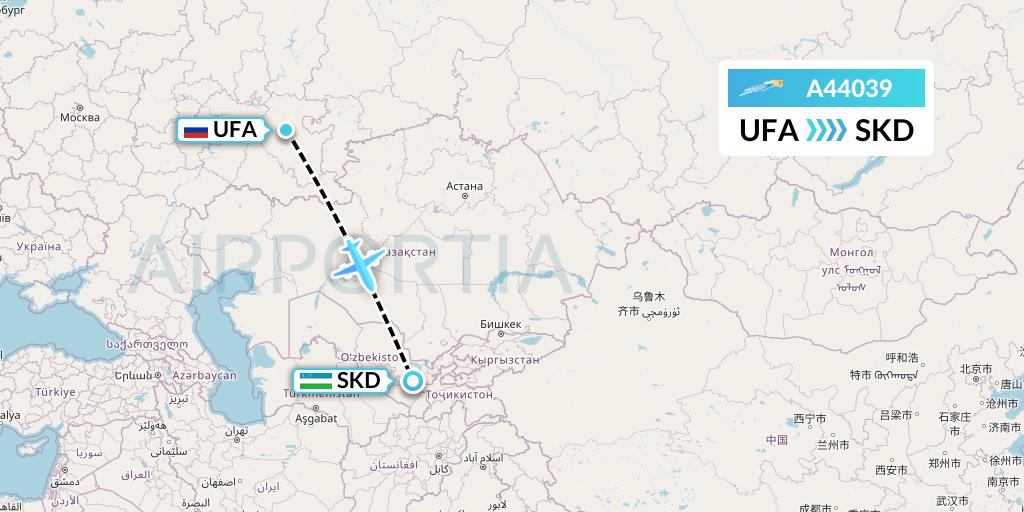 A44039 Azimuth Airlines Flight Map: Ufa to Samarkand