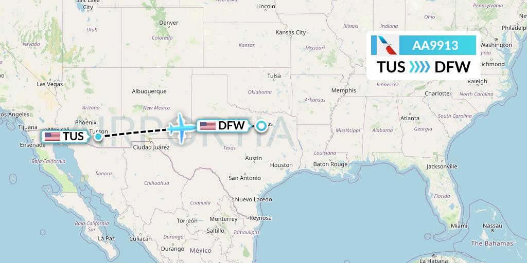 AA9913 American Airlines Flight Map: Tucson to Dallas