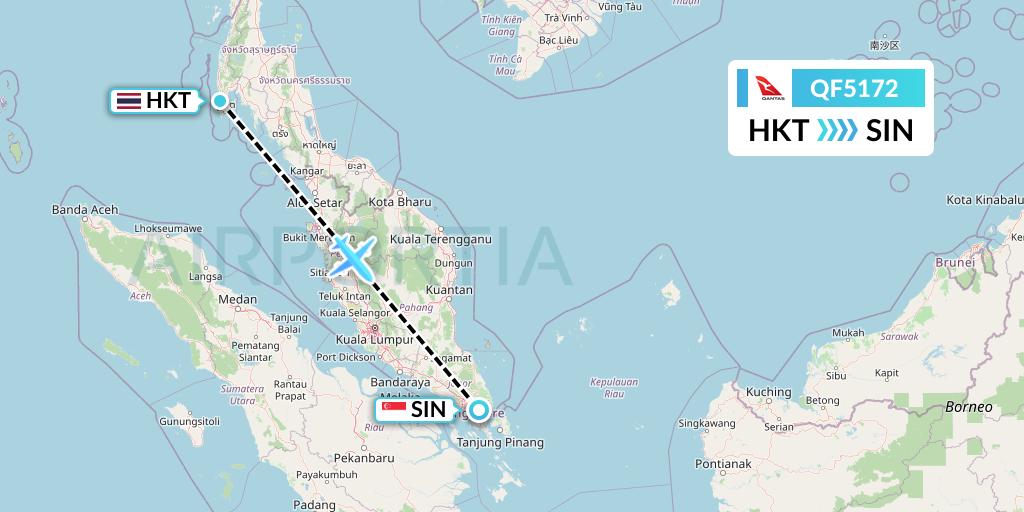 QF5172 Qantas Flight Map: Phuket to Singapore