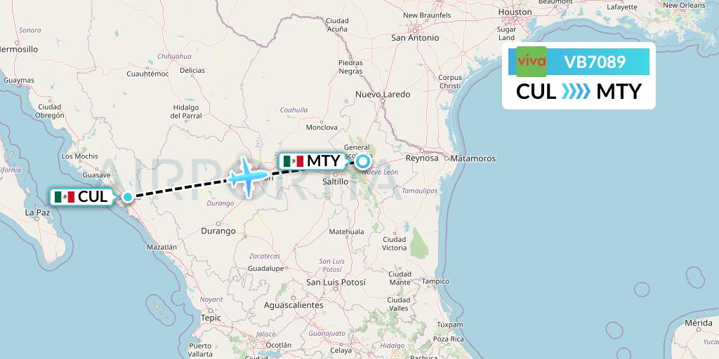 VB7089 VivaAerobus Flight Map: Culiacan to Monterrey