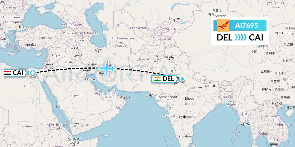 AI7695 Air India Flight Map: Delhi to Cairo