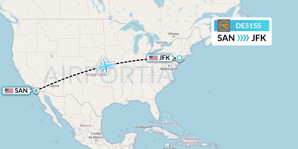 DE5155 Condor Flight Map: San Diego to New York