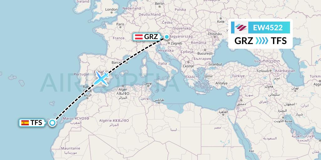 EW4522 Eurowings Flight Map: Graz to Tenerife