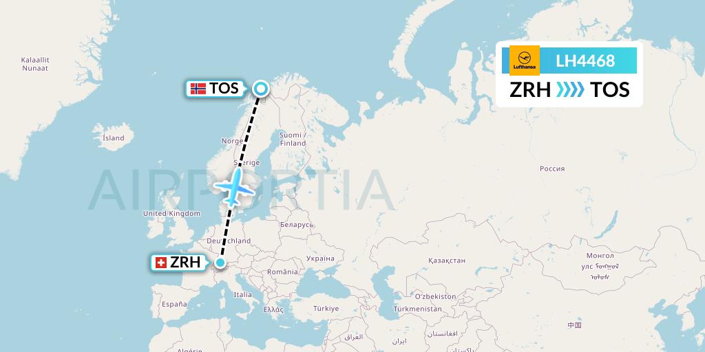 LH4468 Lufthansa Flight Map: Zurich to Tromso