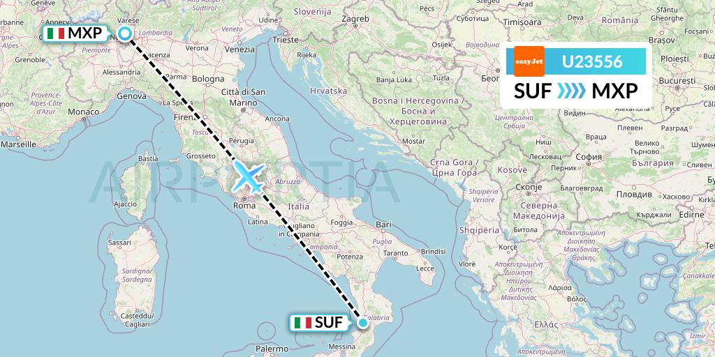 U23556 EasyJet Flight Map: Lamezia Terme to Milan
