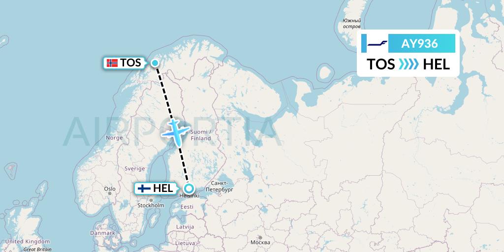 AY936 Finnair Flight Map: Tromso to Helsinki