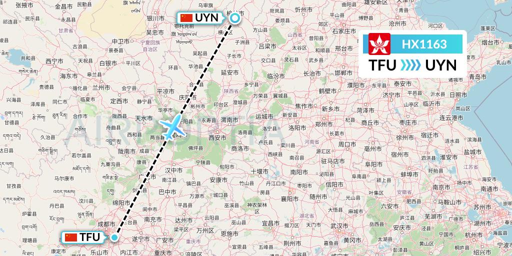 HX1163 Hong Kong Airlines Flight Map: Chengdu to Yulin