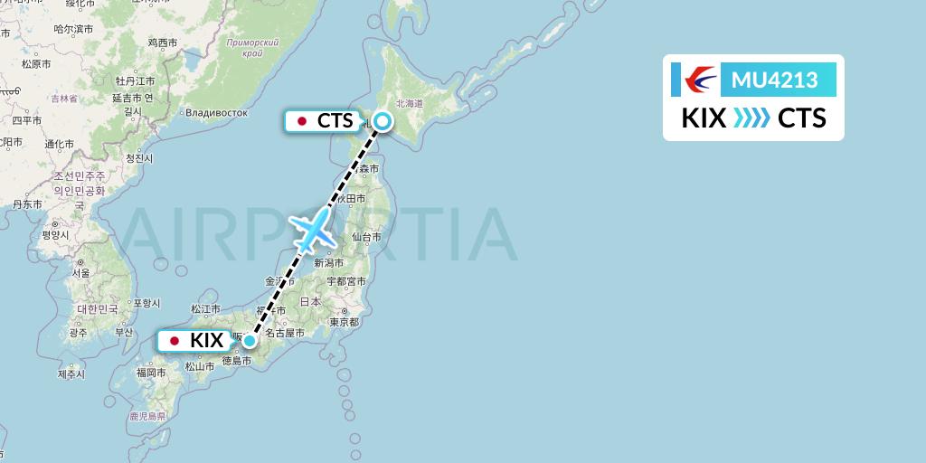 MU4213 China Eastern Airlines Flight Map: Osaka to Sapporo