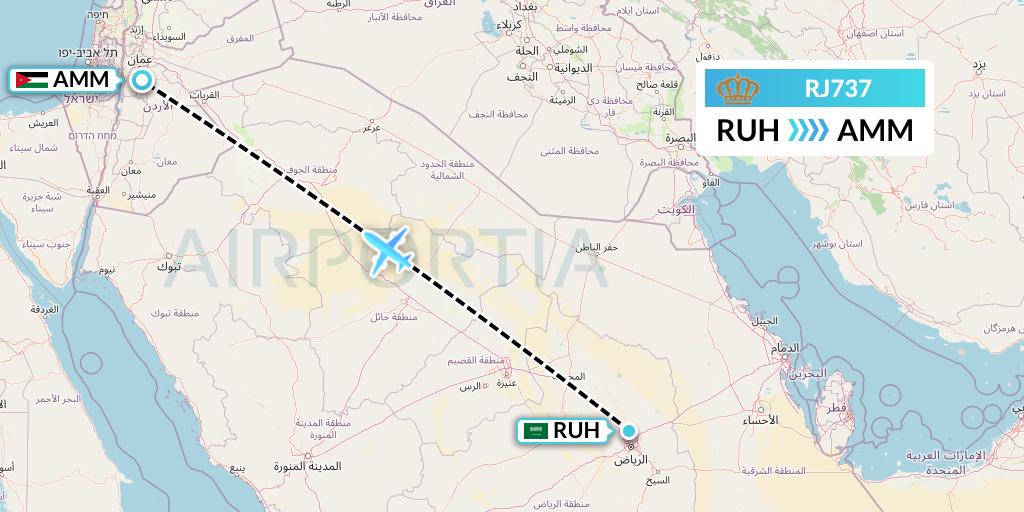 RJ737 Royal Jordanian Flight Map: Riyadh to Amman