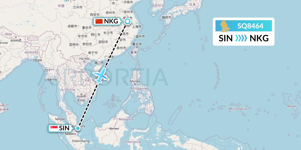 SQ8464 Singapore Airlines Flight Map: Singapore to Nanjing