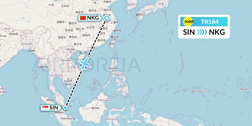 TR184 Tigerair Flight Map: Singapore to Nanjing