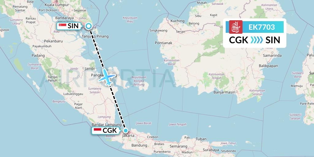 EK7703 Emirates Flight Map: Jakarta to Singapore