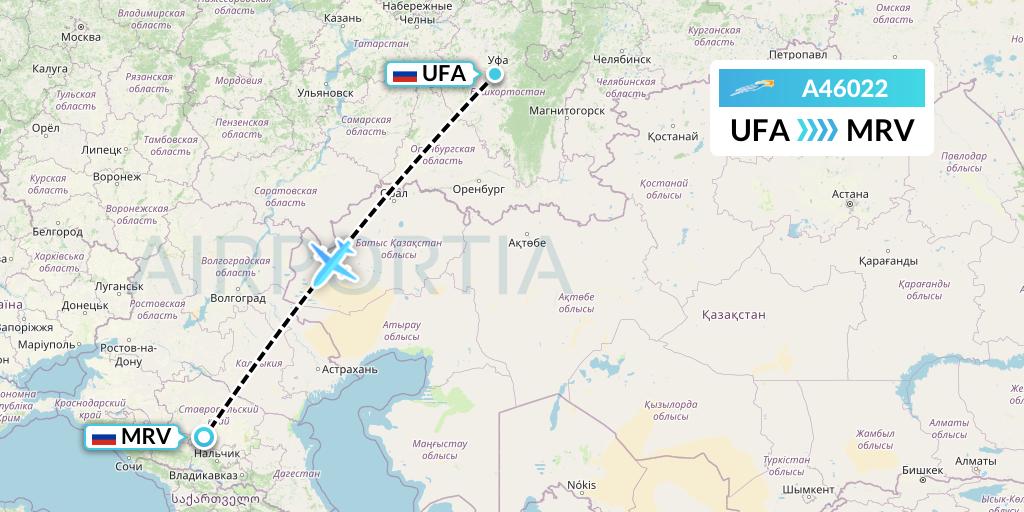 A46022 Azimuth Airlines Flight Map: Ufa to Mineralnye Vody