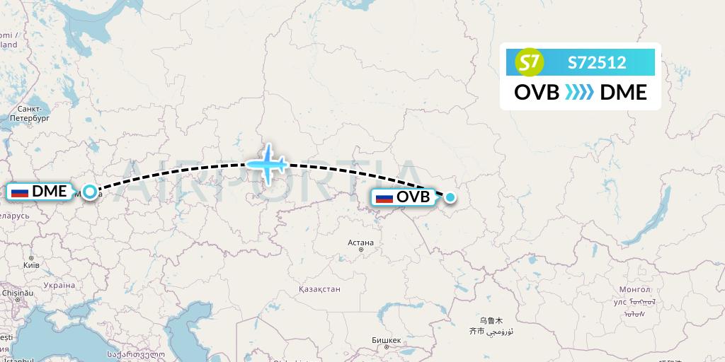 S72512 S7 Airlines Flight Map: Novosibirsk to Moscow