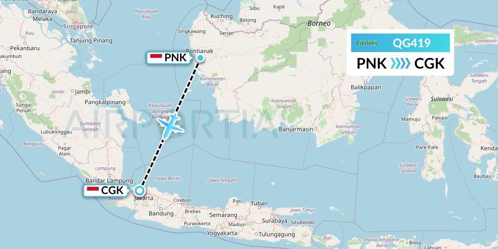 QG419 Citilink Flight Map: Pontianak to Jakarta