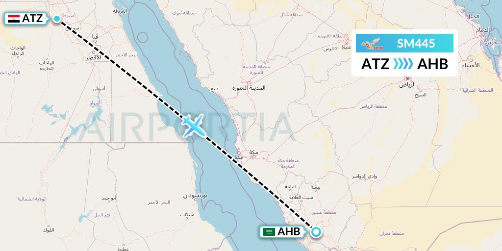 SM445 Air Cairo Flight Map: Assiut to Abha