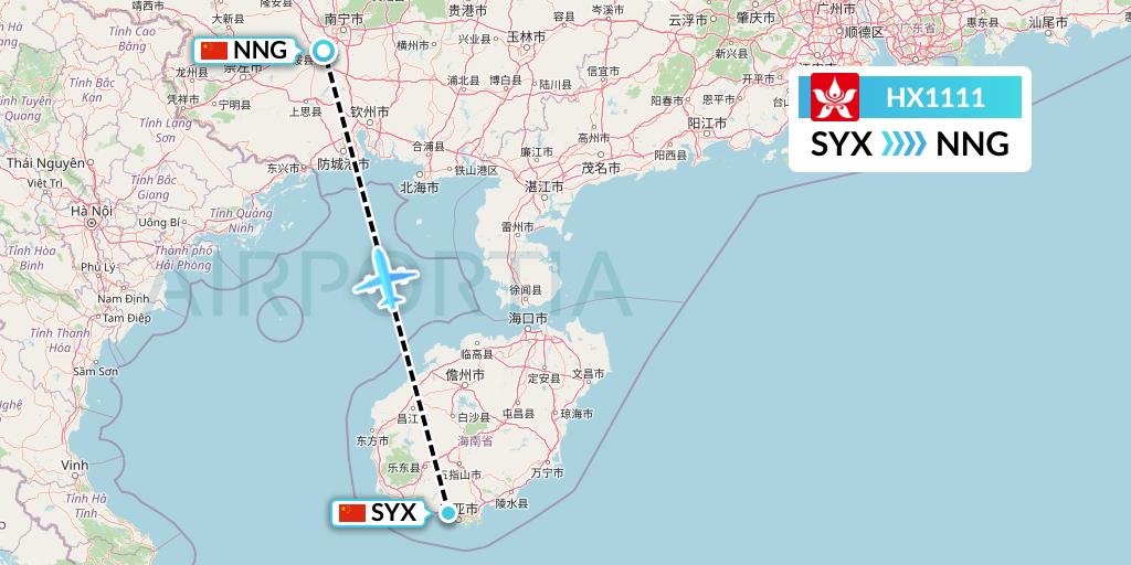 HX1111 Hong Kong Airlines Flight Map: Sanya to Nanning