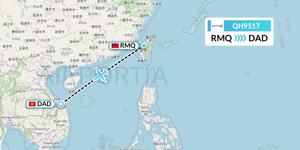 QH9517 Bamboo Airways Flight Map: Taichung to Da Nang