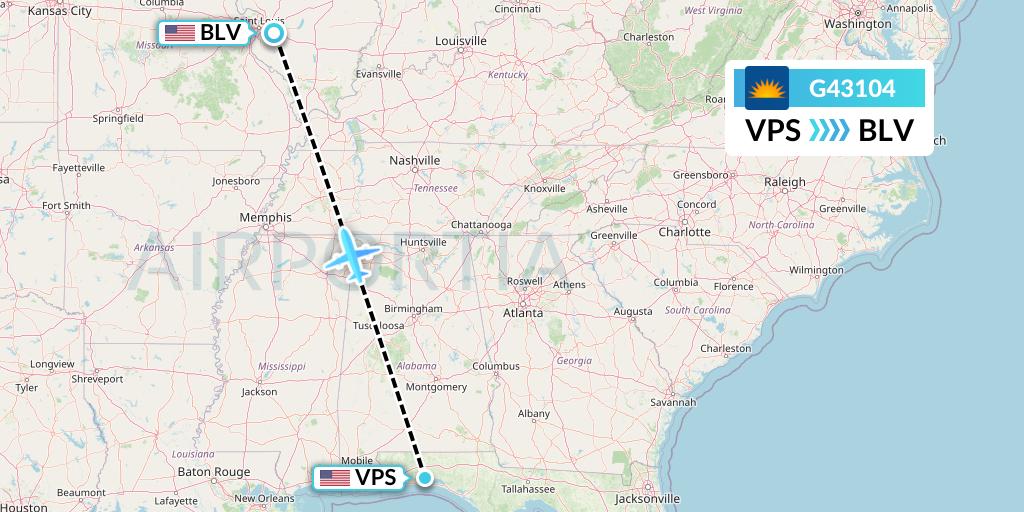 G43104 Allegiant Air Flight Map: Valparaiso to Belleville