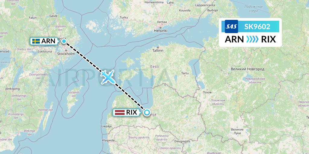 SK9602 SAS Flight Map: Stockholm to Riga