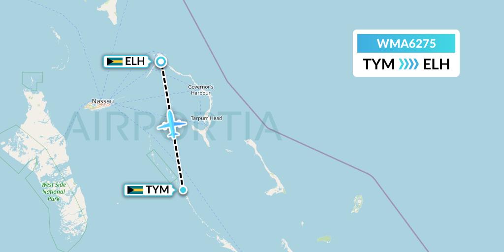 WMA6275 Watermakers Air Flight Map: Bahamas to North Eleuthera