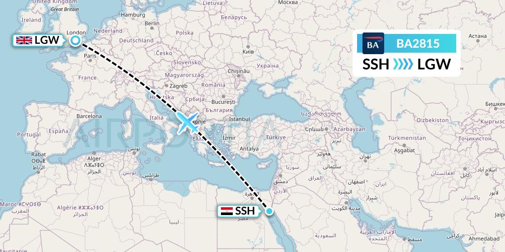 BA2815 British Airways Flight Map: Sharm el-Sheikh to London