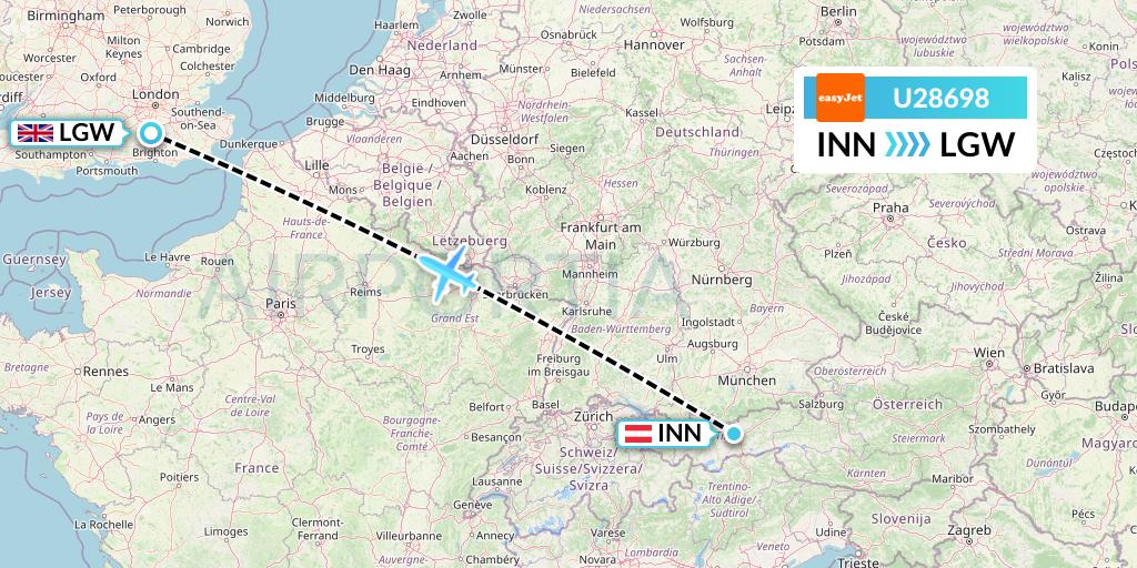 U28698 EasyJet Flight Map: Innsbruck to London