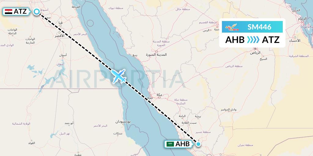 SM446 Air Cairo Flight Map: Abha to Assiut