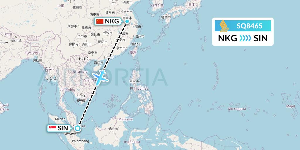 SQ8465 Singapore Airlines Flight Map: Nanjing to Singapore