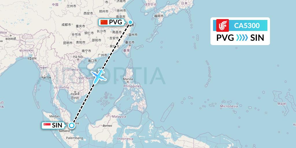 CA5300 Air China Flight Map: Shanghai to Singapore