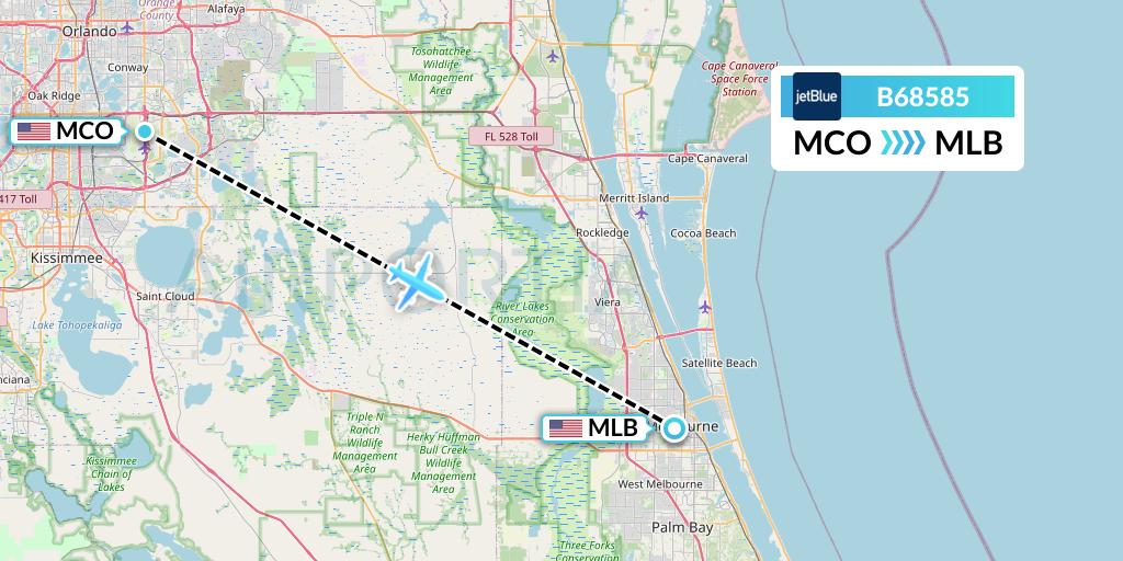 B68585 JetBlue Airways Flight Map: Orlando to Melbourne
