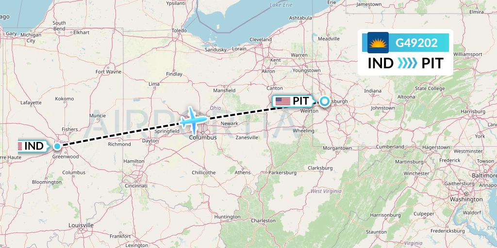 G49202 Allegiant Air Flight Map: Indianapolis to Pittsburgh