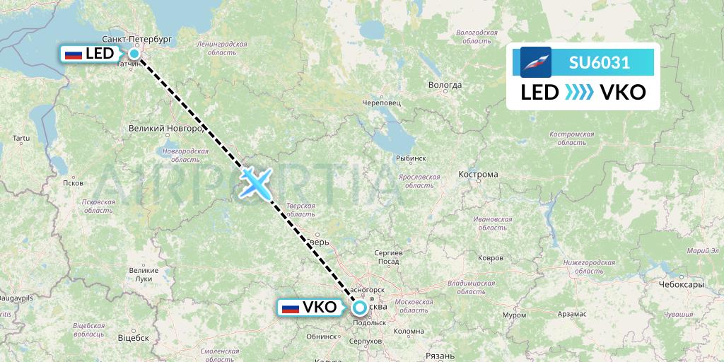 SU6031 Aeroflot Flight Map: St. Petersburg to Moscow