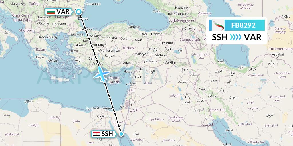FB8292 Bulgaria Air Flight Map: Sharm el-Sheikh to Varna