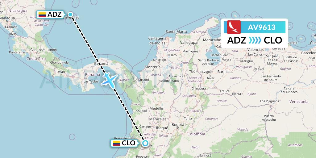 AV9613 Avianca Flight Map: San Andres Island to Cali