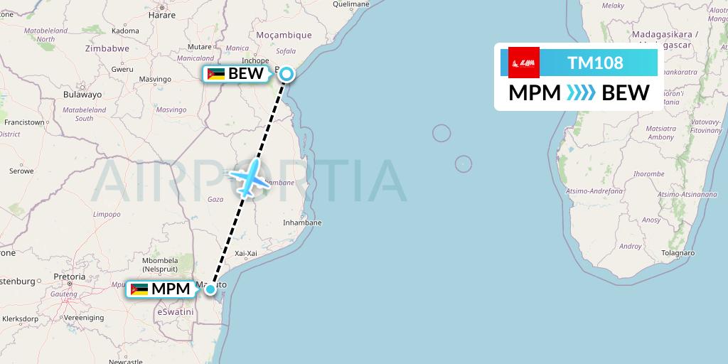 TM108 LAM Mozambique Airlines Flight Map: Maputo to Beira
