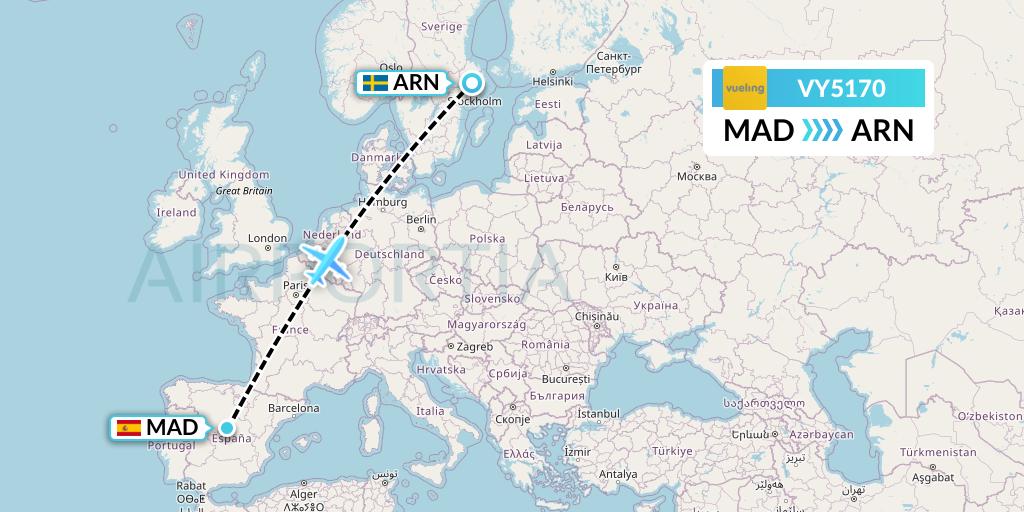 VY5170 Vueling Flight Map: Madrid to Stockholm