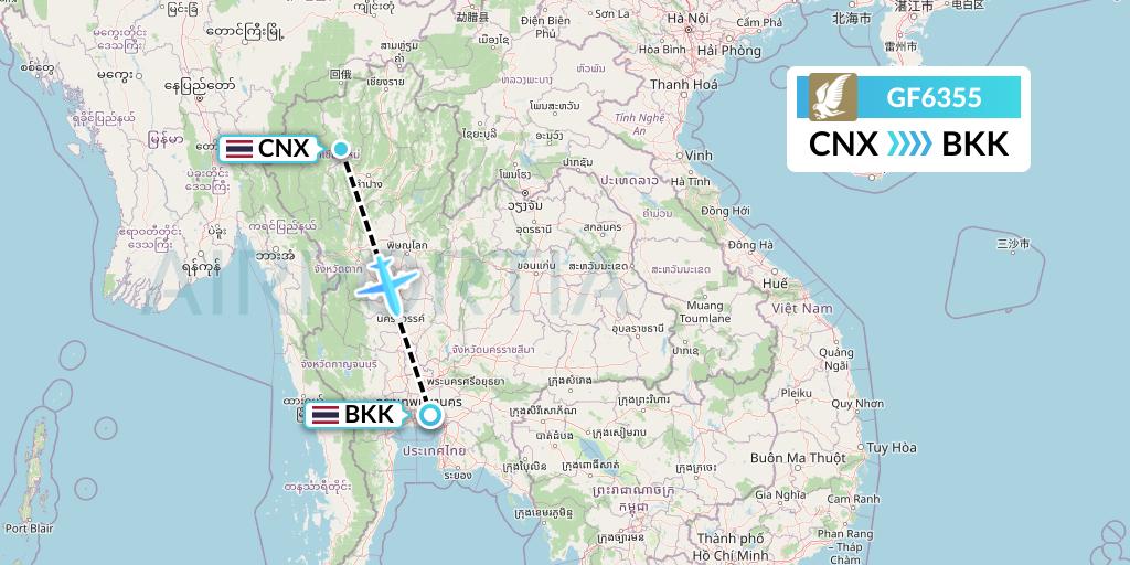 GF6355 Gulf Air Flight Map: Chiang Mai to Bangkok